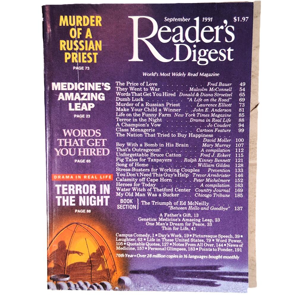 Reader's Digest September 1991 Back Issue Murder of a Russian Priest